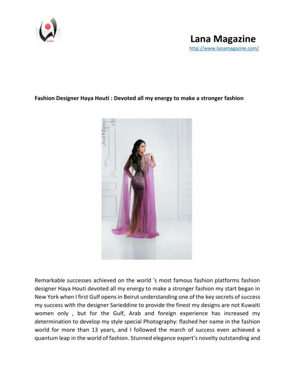 Fashion Designer Haya Houti : Devoted all my energy to make a stronger fashion