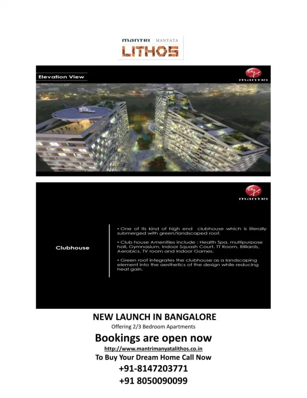 Mantri Lithos - Pre-launch 2 BHK, 3BHK Apartmnets