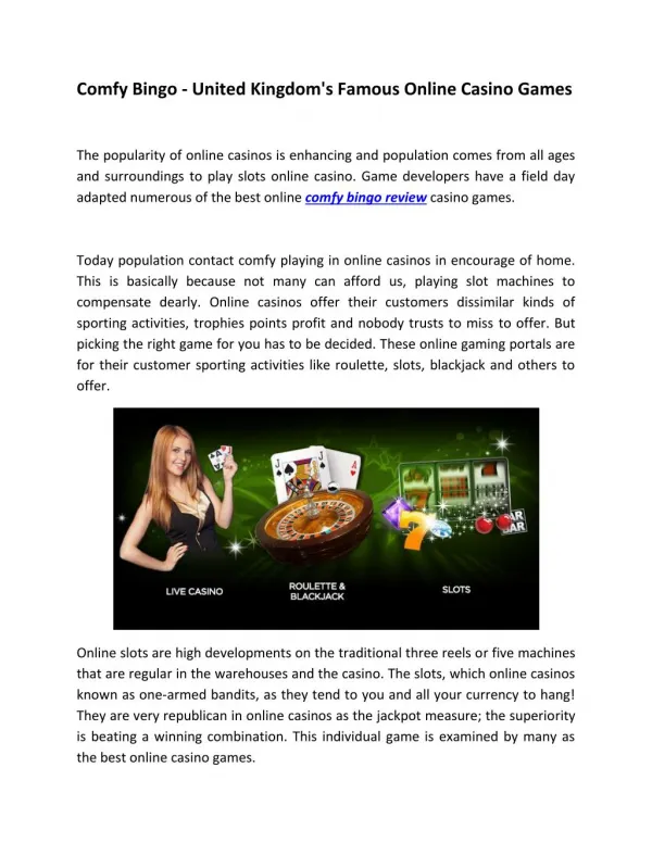 Comfy Bingo - United Kingdom's Famous Online Casino Games