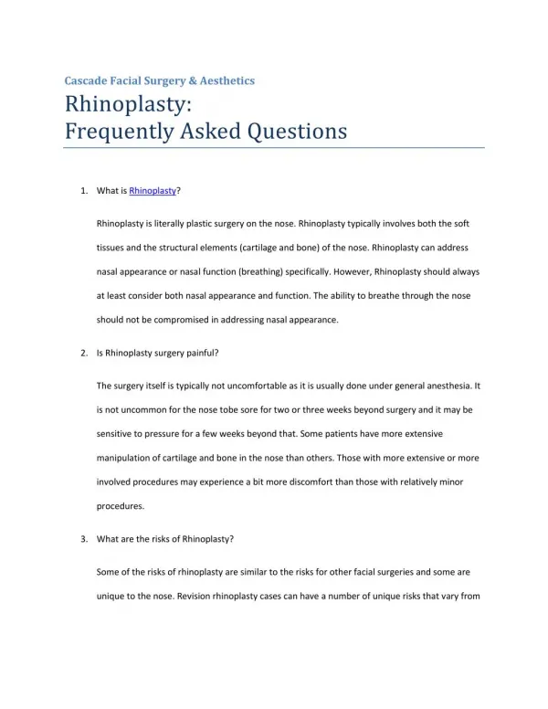 Rhinoplasty: Frequently Asked Questions
