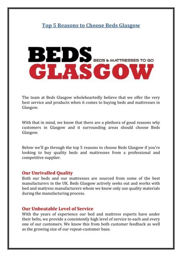 Top 5 Reasons to Choose Beds Glasgow