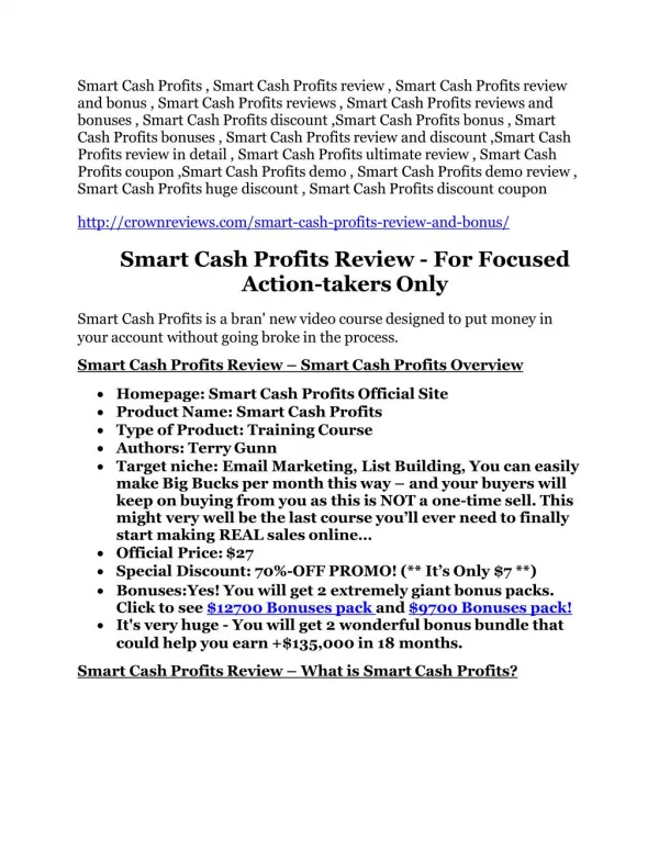 Smart Cash Profits review in detail – Smart Cash Profits massive bonus