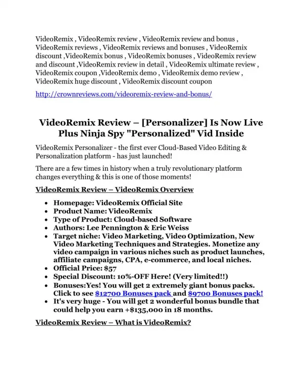 VideoRemix review demo and premium bonus