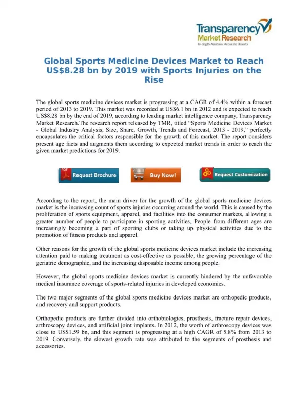 Global Sports Medicine Devices Market to Reach US$8.28 bn by 2019 with Sports Injuries on the Rise