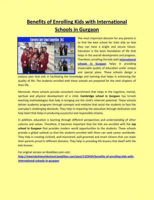 Benefits of Enrolling Kids with International Schools in Gurgaon