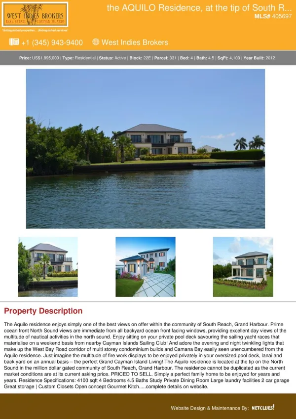The AQUILO Residence Residential Property in Cayman for Sale - Cayman Real Estate