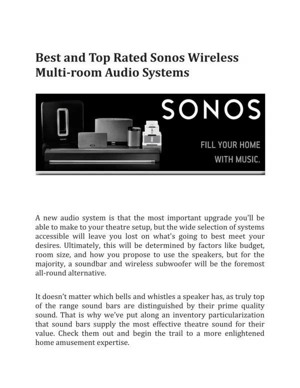 Best and Top Rated Sonos Wireless Multi-room Audio Systems