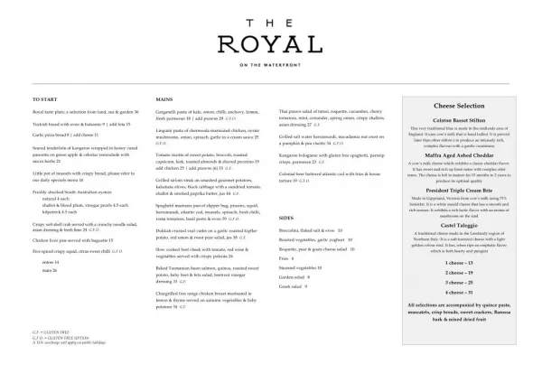Dinner Menu - The Royal On The Waterfront