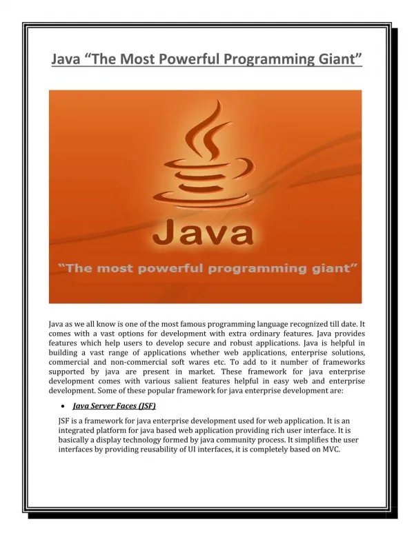 Java "The Most Powerful Programming Giant"