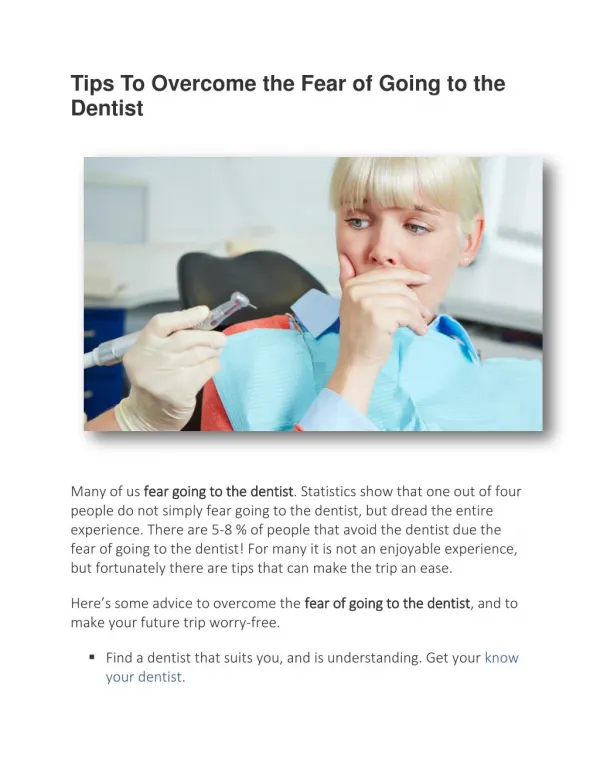 Tips To Overcome the Fear of Going to the Dentist