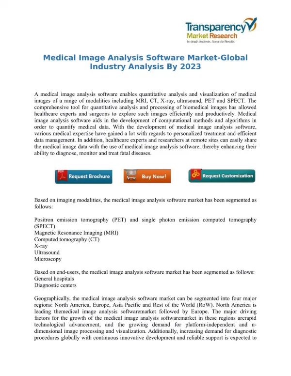 Medical Image Analysis Software Market-Global Industry Analysis By 2023