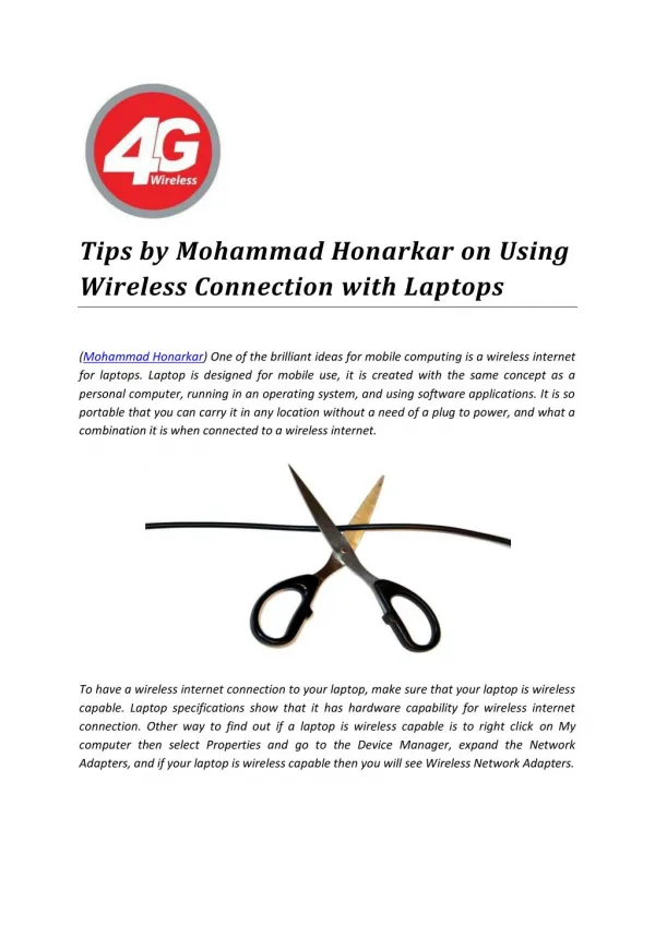 Tips by Mohammad Honarkar on Using Wireless Connection