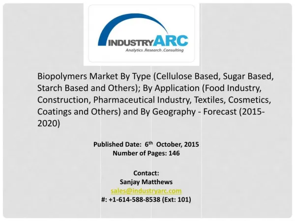 Biopolymers Market: renewable market with high investment options.