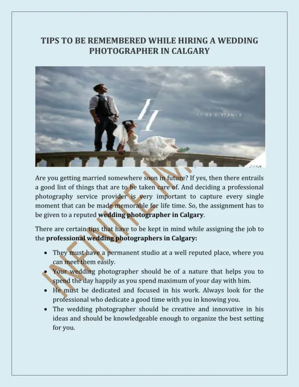 Tips to be remembered while hiring a wedding photographer in Calgary