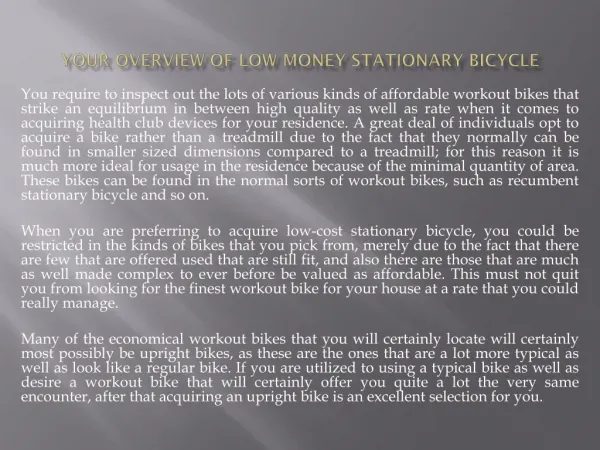 Your Overview of low money Stationary bicycle