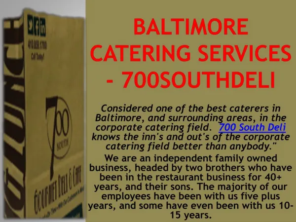 Baltimore Catering Services - 700southdeli