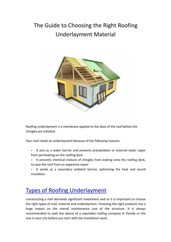Types of Roofing Underlayment