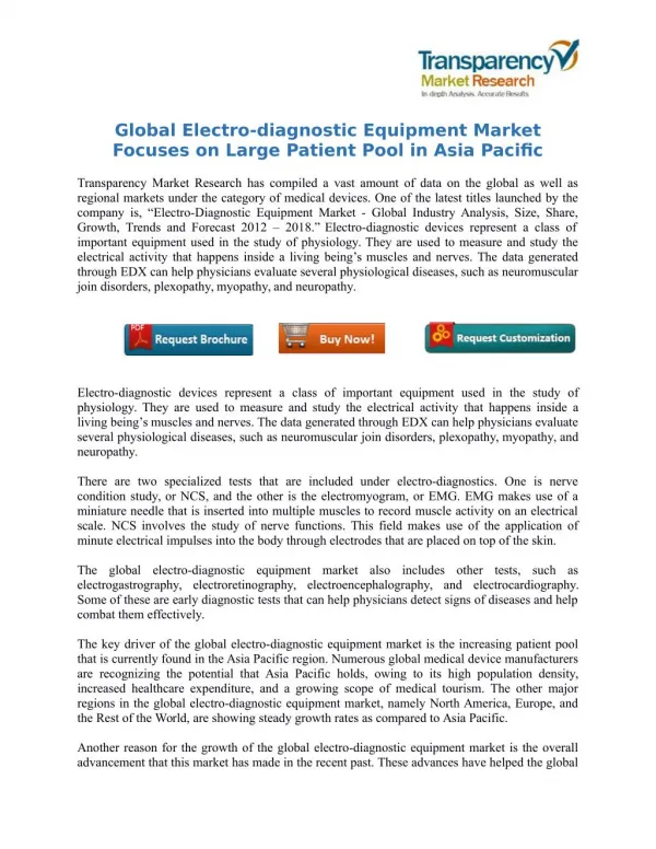 Global Electro-diagnostic Equipment Market Focuses on Large Patient Pool in Asia Pacific