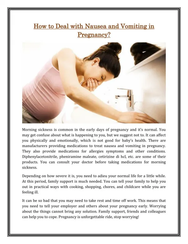 How to Deal with Nausea and Vomiting in Pregnancy?