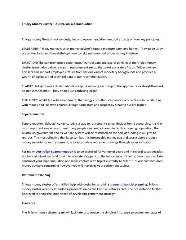 Trilogy Financial Group financial advisers are open and honest. They guide you by presenting facts and thoughtful, well-