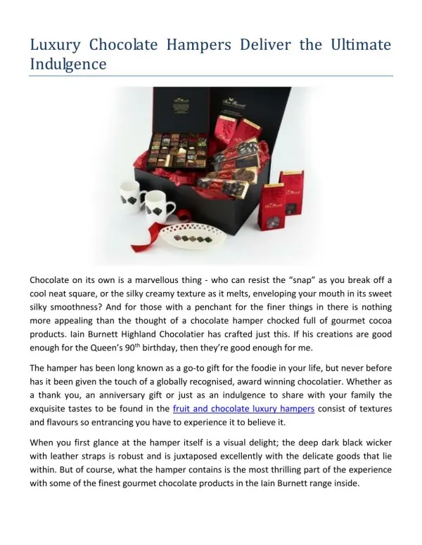 Luxury Chocolate Hampers Deliver the Ultimate Indulgence