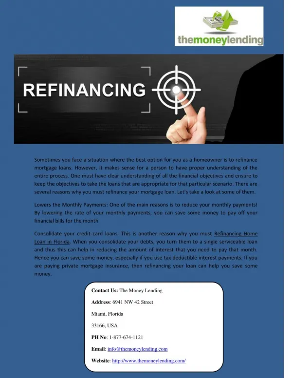 Refinancing Home Loan In Florida