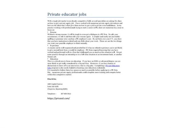 Private educator jobs
