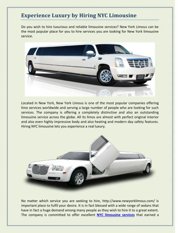 Experience Luxury by Hiring NYC Limousine