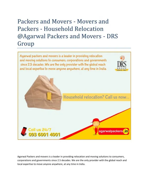 Packers and Movers - Movers and Packers - Household Relocation @Agarwal Packers