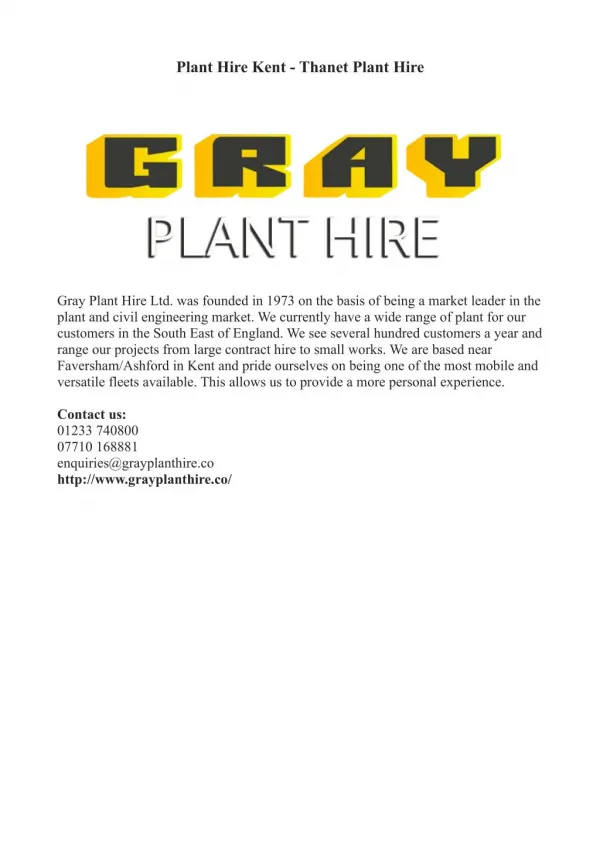 Plant Hire Kent - Thanet Plant Hire