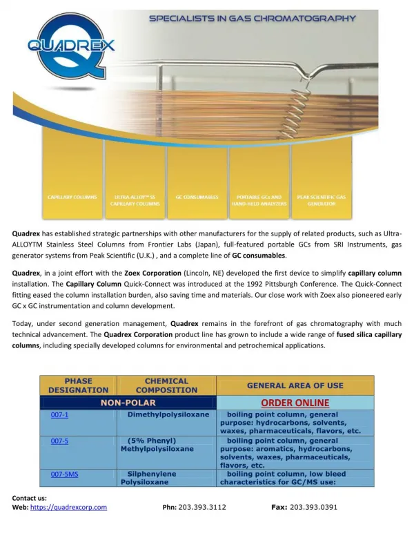 Specialist In Gas Chromatography - Quadrex Corp.