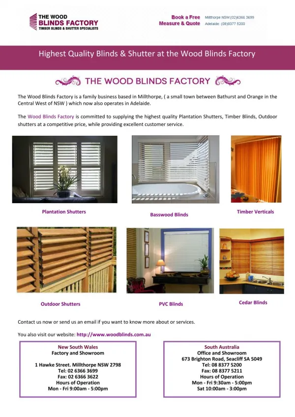 Highest Quality Blinds & Shutter at the Wood Blinds Factory