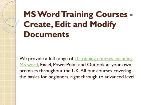 MS Word Training Courses - Create, Edit and Modify Documents
