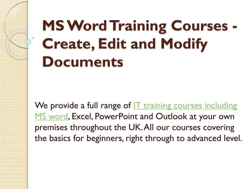 ms word training courses create edit and modify documents