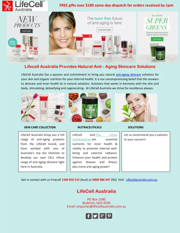 Lifecell Australia Provides Natural Anti-Aging Skincare Solutions