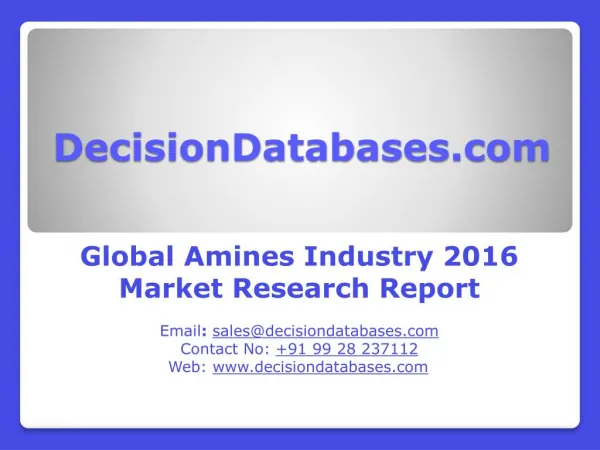 Global Amines Industry Analysis and Revenue Forecast 2016