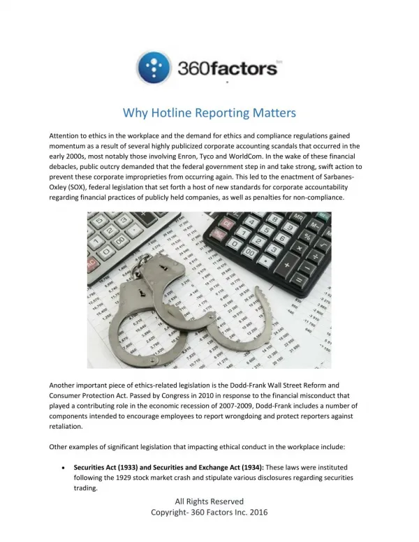 Why Hotline Reporting Matters- 360 Factors