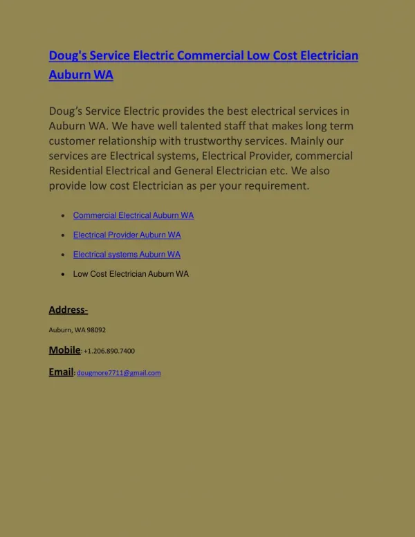 Doug's Service Electric Commercial Low Cost Electrician Auburn WA