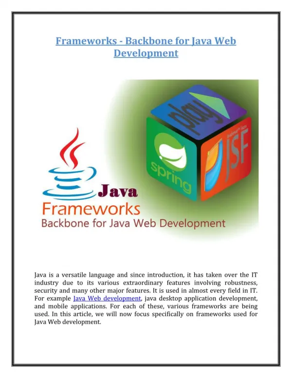 Frameworks - Backbone for Java Web Development