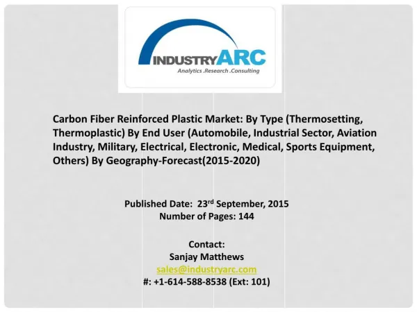 Carbon Fiber Reinforced Plastic Market emerging market with considerable growth and will replace traditional materials.
