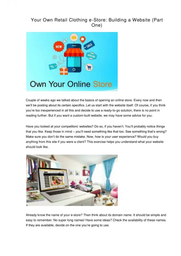 Your Own Retail Clothing e-Store. Building a Website (Part One)