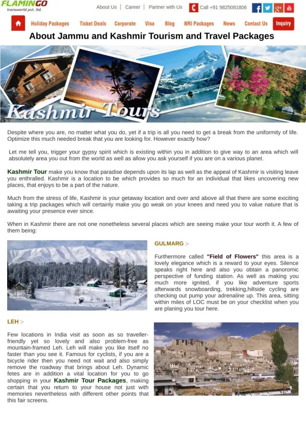 About Jammu and Kashmir Tourism and Travel Packages