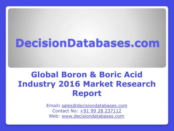 Global Boron & Boric Acid Industry 2016 Market Research Report