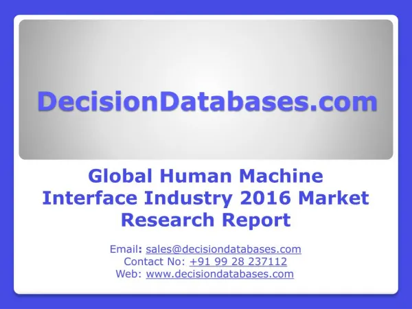 Global Human Machine Interface Market 2016: Industry Trends and Analysis
