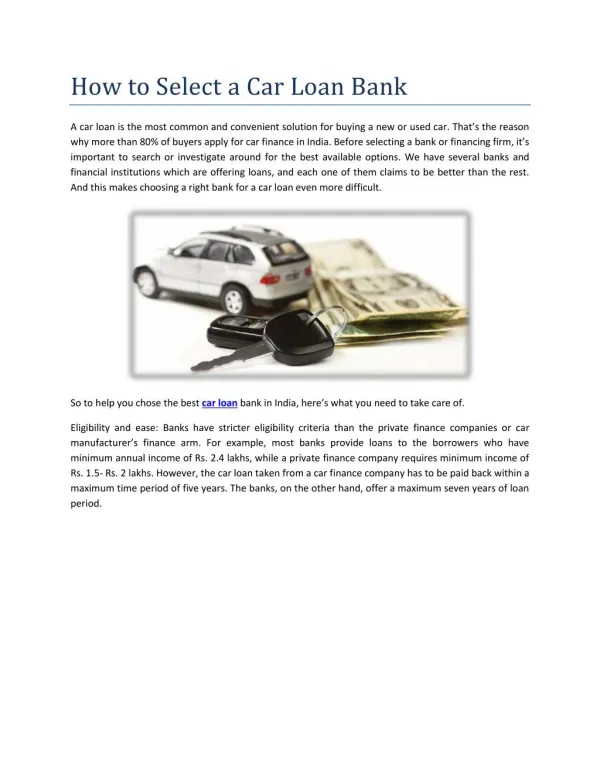 How to select a car loan bank