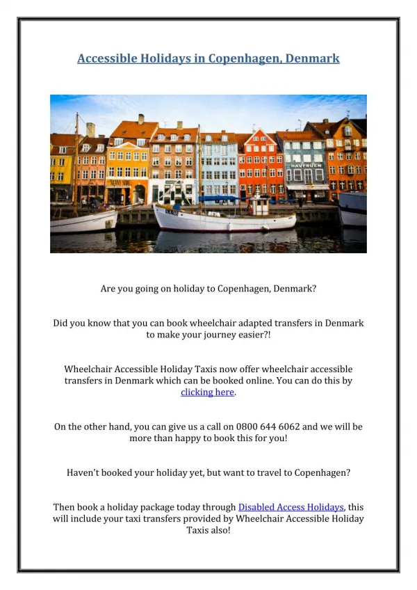 Accessible Holidays in Copenhagen, Denmark