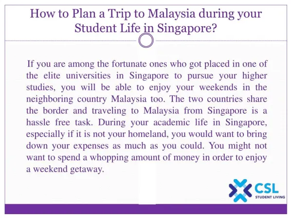 How to Plan a Trip to Malaysia during your Student Life in Singapore?