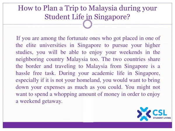 how to plan a trip to malaysia during your student life in singapore