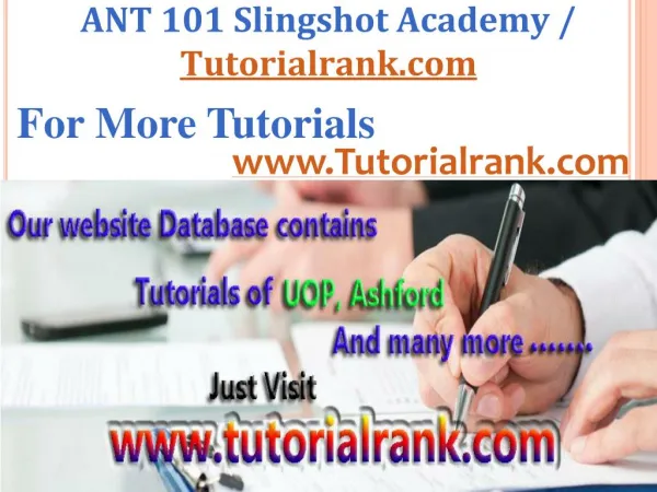 ANT 101Slingshot Academy / Tutorialrank.Com