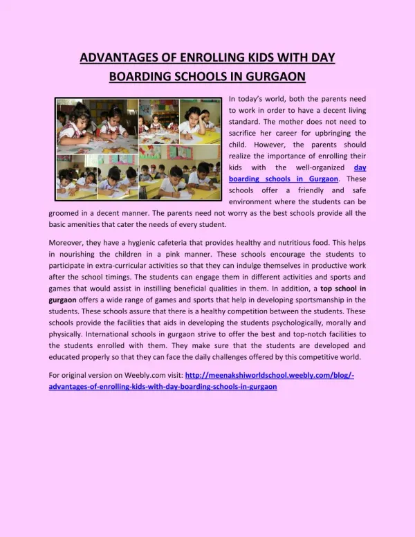 ADVANTAGES OF ENROLLING KIDS WITH DAY BOARDING SCHOOLS IN GURGAON
